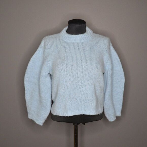 Tibi Alpaca Knit Cozette Blue Puff Sleeve Sweater Sz S - Picture 2 of 9